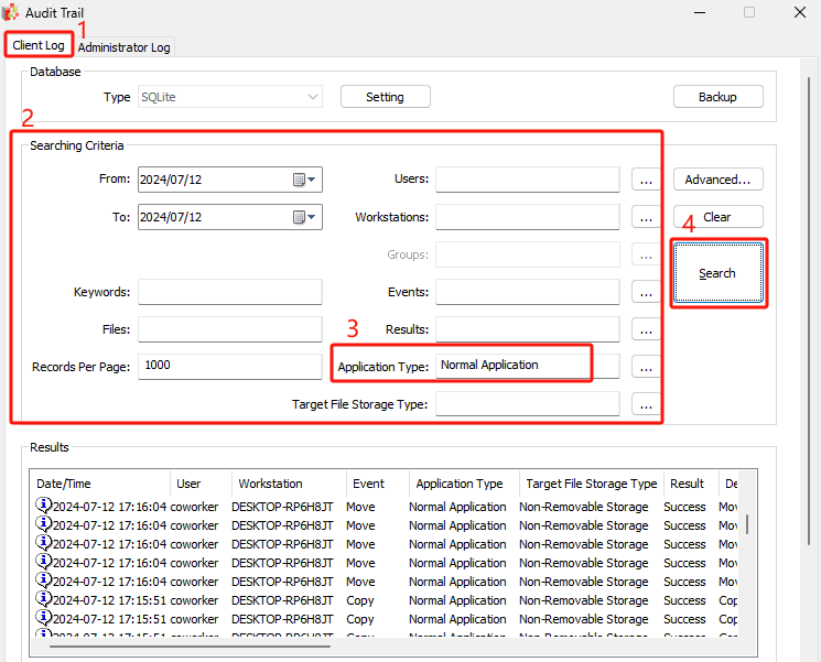 e-locker data loss prevention (DLP) - Client Log