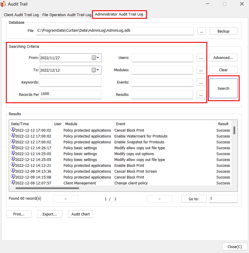 e-locker data loss prevention(DLP) - Administrator Audit Trail Log details