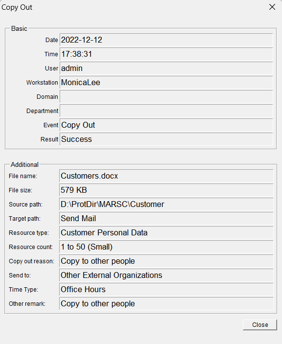 e-locker data loss prevention(DLP) - File Operation Audit Log details