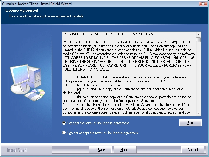 e-locker data loss prevention(DLP) - accept the terms of the license agreement
