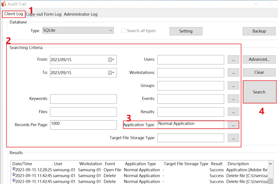 e-locker data loss prevention (DLP) - Client Log
