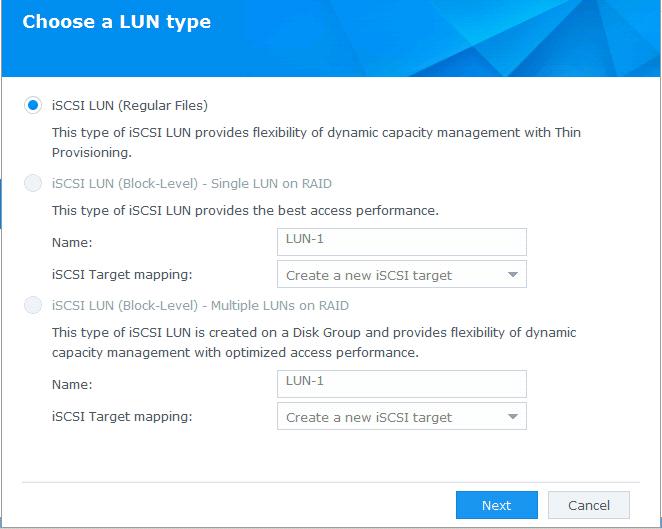 e-locker data loss prevention(DLP) - Choose a LUN type