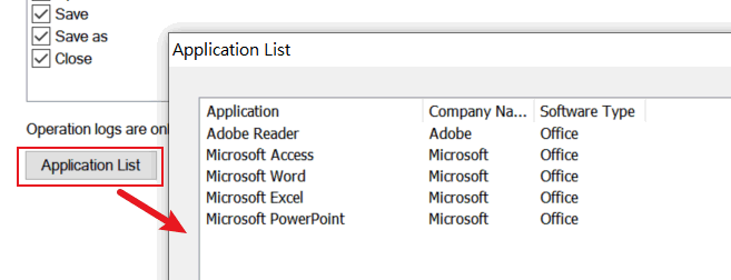 e-locker data loss prevention (DLP) - Application List