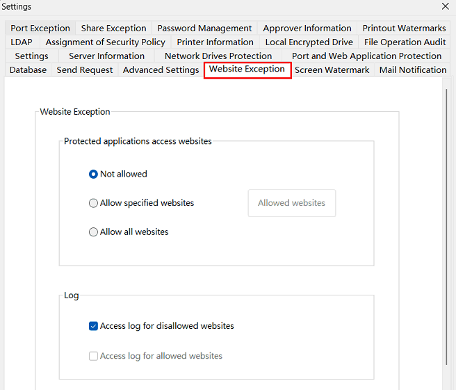 e-locker data loss prevention(DLP) - Website Exception