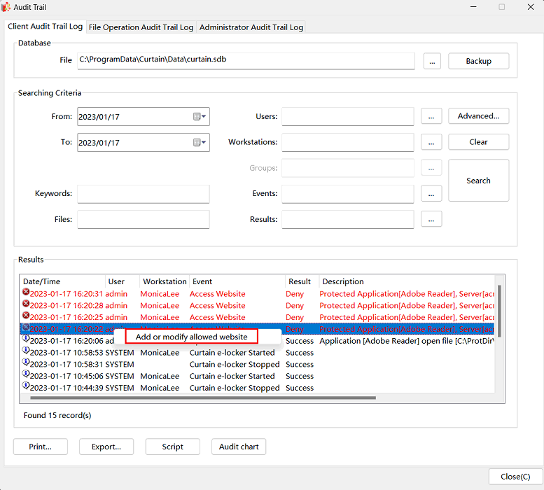 e-locker data loss prevention(DLP) - find the blocked website record