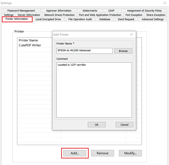 e-locker data loss prevention(DLP) - Printer Information