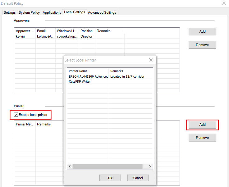 e-locker data loss prevention(DLP) - specify Printer to a policy group