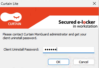 e-locker data loss prevention (DLP) - Enter the uninstall password
