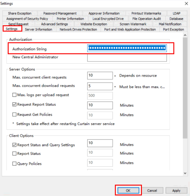 e-locker data loss prevention(DLP) - Enter Authorization String