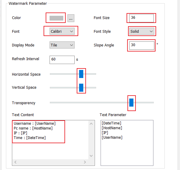 e-locker data loss prevention (DLP) - Watermark Parameters