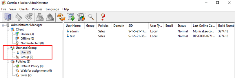 e-locker data loss prevention(DLP) - User And Group will be shown