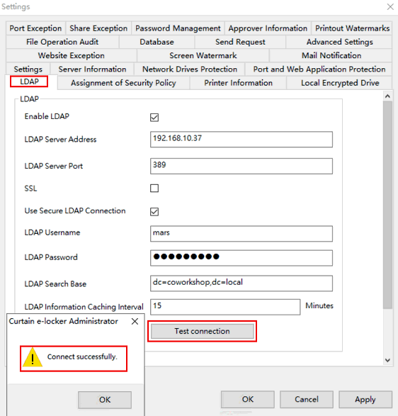 e-locker data loss prevention(DLP) - Test connection