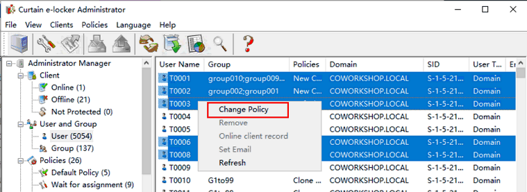 e-locker data loss prevention(DLP) - assign Policy Groups